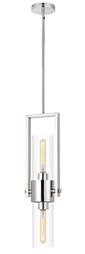 Cal 75.25in Chrome Metal Pendant Light with Clear Glass Shade, Model FX-3758-1