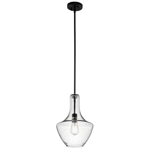 Kichler Everly 15.25 Kitchen Bell Pendant In Olde Bronze, 1-Light Clear Seeded Glass Pendant Light, (15.25 H X 10.5 W), 42141Ozc