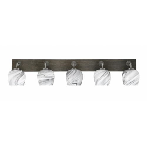 Toltec Lighting 1775-Gpdw-4819 Oxbridge - 5 Light Bath Bar-9.75 Inches Tall And 46.75 Inches Length, Finish Color: Graphite/Painted Distressed Wood-Look Metal, Glass Color: Onyx Swirl