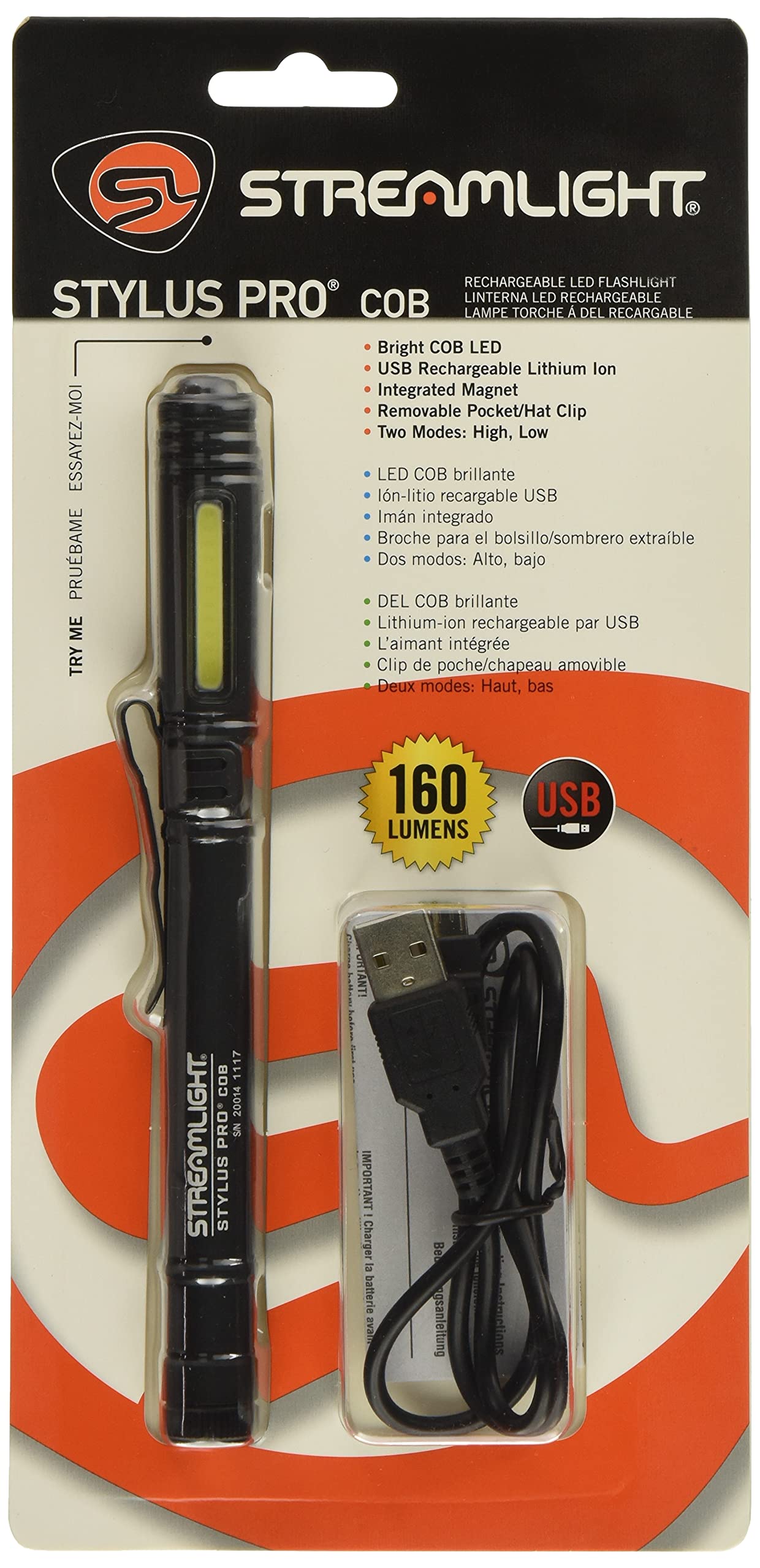 Streamlight Stylus Pro COB Flashlight with USB Cord, One Size, Multi Color, Model 66700