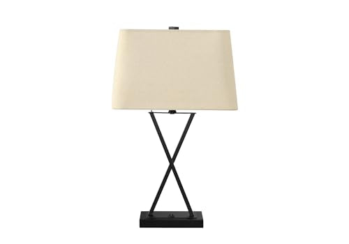 Monarch Specialties I 9638 Lightingtable Lamp, Usb Port Included, Black Metal, Beige Shade, Transitional