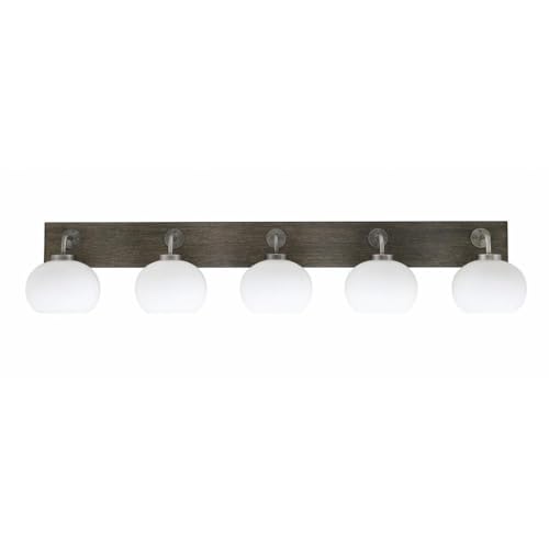 Toltec Lighting 1775-Gpdw-212 Oxbridge - 5 Light Bath Bar-9 Inches Tall And 47.75 Inches Length, Finish Color: Graphite/Painted Distressed Wood-Look Metal, Glass Color: White Muslin