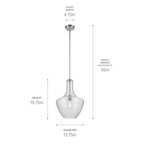 Everly 19.75 1-Light Bell Pendant With Clear Seeded Glass In Chrome, For Kitchen Island, Dining Nook, Bedroom, (19.75 X 13.75) 4
