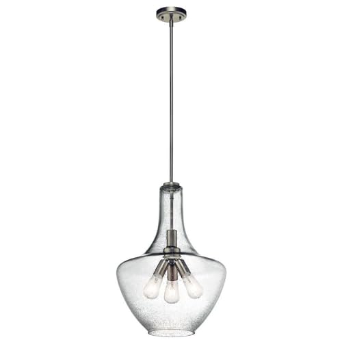 Kichler Everly 22.75 3 Light Bell Pendant Clear Seeded Glass Brushed Nickel
