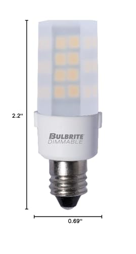 Bulbrite Led Mini T4 Dimmable Candelabra Screw Base (E12) Light Bulb 35 Watt Equivalent 3000K, Frost 2-Pack