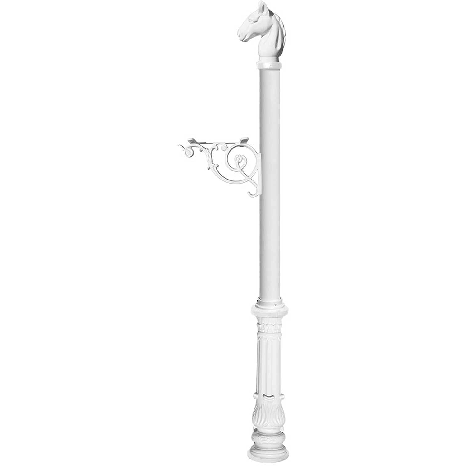 Lewiston Equine Post Only, With Support Bracket, Decorative Ornate Base And Horsehead Finial , White