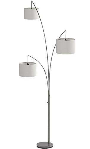 Adesso Arc Floor Lamp - 3 Movable Shades, Dimmable Brightness, Brushed Steel, Model 4238-22, Ideal for Bedroom & Living Room Decor