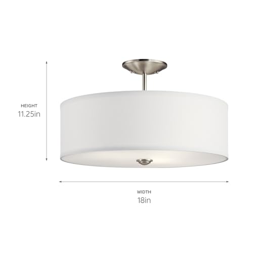 Kichler Shailene 18'' Semi Flush Mount Light In Brushed Nickel, 3-Light Round Ceiling Light With Satin Etched White Diffuser, (1