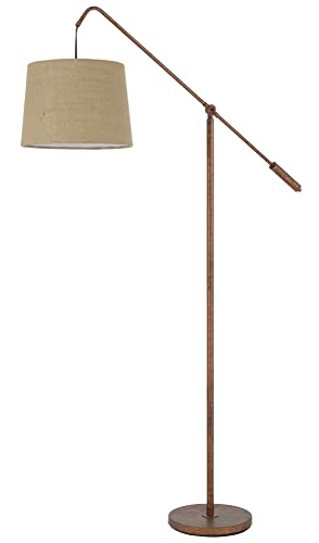 Cal Lighting BO-3026FL-RU Fishing Rod Floor Lamp, Adjustable Metal, 14inW x 68inH, Burlap Shade, Rust