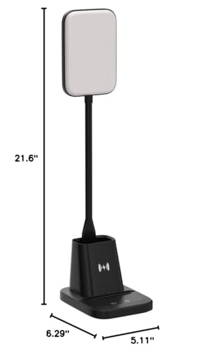 Sailstar LED Desk Lamp with Wireless Charger, 3 Color Modes, Stepless Dimming, Black, Acrylic, 800 Lumen, Ideal for Home Office and Dorm Room