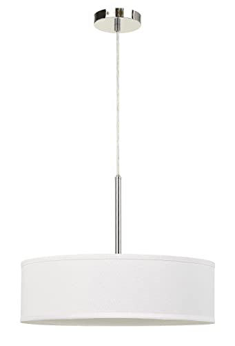 Cal LED Pendant Light 18W Dimmable with Diffuser, Off-White Fabric Shade, Model FX-3731-OW, Size 18 x 18 x 14