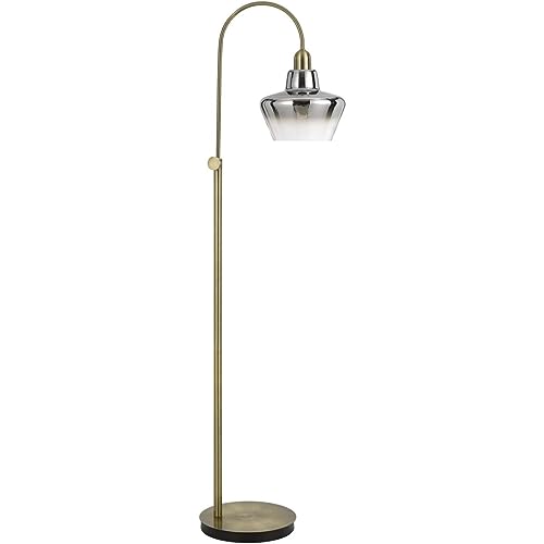 Cal 61&quot; Height Duxbury Antique Brass Arc Lamp With Smoked Glass Shade