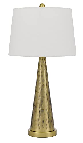 Cal Lighting BO-3033TB Metal Table Lamp, Antique Brass, 14inW x 27inH, Taper Hardback Drum Shade