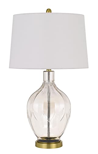 Cal Bancroft Glass Table Lamp, 150W, Brass, Hardback Taper Drum Fabric Shade, Model BO-2971TB