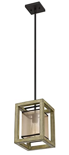 Cal Lighting FX-3781-1P Pendant Light - Distressed Oak Rubber Wood with Organza Shade