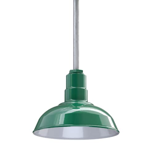 Steel Lighting Co. Pendant Light | 12in Dome, 12in Sloped Stem | Heavy Duty Steel | Green/White | Model S12-03-PR12-08-SL12-