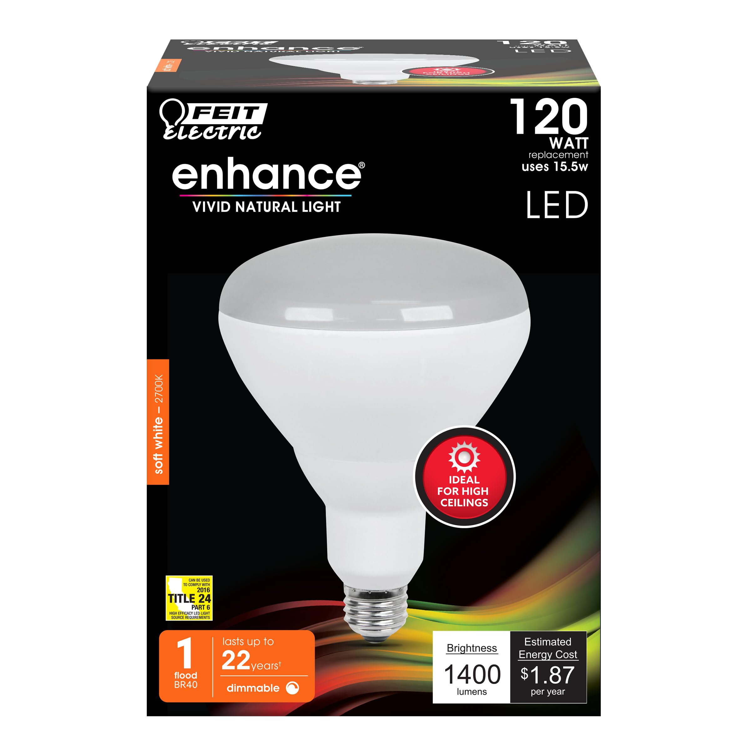 Feit Electric BR40 LED Bulb, 120W Equivalent, Dimmable, 1400 Lumens, 2700k Soft White, E26 Base, 1 Count, Damp Rated