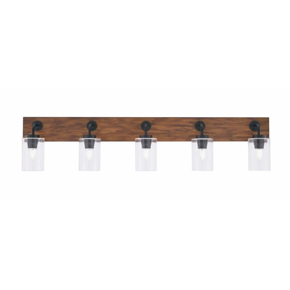 Toltec Lighting 1775-Mbwg-300 Oxbridge - 5 Light Bath Bar-10 Inches Tall And 46.5 Inches Length, Finish Color: Matte Black/Painted Wood-Look Metal, Glass Color: Clear Bubble