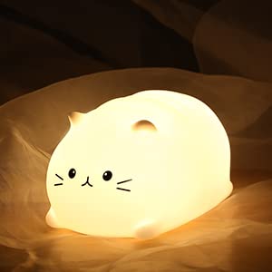 Loveruis Cute Night Light Cat 7 Colors Kitty Night Light With 3 Hour Timer Dimmable Squishy Lamp Gift For Kid Kawaii Decor Room