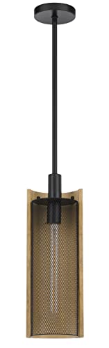 Cal Lighting Wigan Robber Wood Drop Pendant, Mesh Shade, 15.5inW x 69inH, Black, Model FX-3778-1