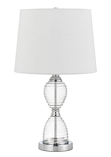 Cal Lighting BO-3027TB Glass Table Lamp with Taper Drum Shade, 15in Height, Clear Glass