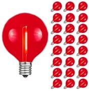Novelty Lights 25 Pack Red G40 Led Filament String Light Bulbs  E12/C7 Candelabra Base  5 Watt Equivalent  Shatterproof Replacement Bulbs For Patios  Canopy Lighting