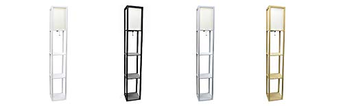 Simple Designs Lf1014-Blk 62.5" Modern Etagere Organizer Storage 3 Shelf Floor Lamp With White Linen Fabric Shade For Home Décor, Office, Study, Bedroom, Living Room, Dining Room, Black