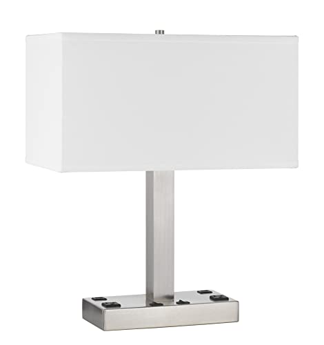 Cal Lighting LA-8036DK Metal Desk Lamp with 2 USB Ports, 2 Power Outlets, Brushed Steel, 17inW x 20.5inH