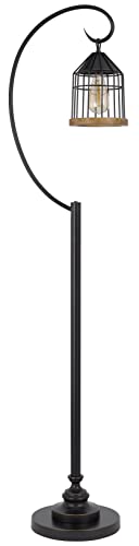Cal 60W Floor Lamp - Valparaiso Downbridge, Dark Bronze Metal & Pine Wood Shade, Model BO-3049FL