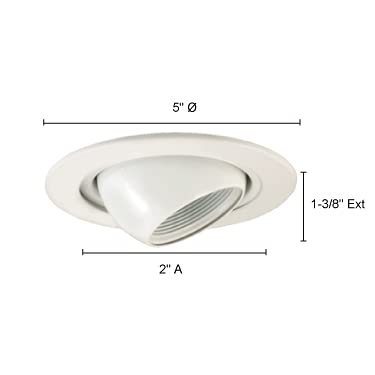 Jesco Lighting Tm405Wh 4-Inch Aperture Low Voltage Trim Recessed Light, Adjustable Eyeball With Step Baffle, White Finish