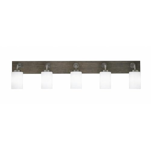 Toltec Lighting 1775-Gpdw-310 Oxbridge - 5 Light Bath Bar-10 Inches Tall And 46.5 Inches Length, Finish Color: Graphite/Painted Distressed Wood-Look Metal, Glass Color: White Muslin