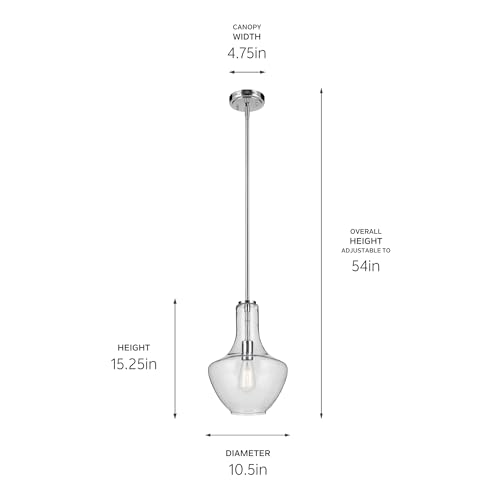 Kichler Everly 15.25 Kitchen Bell Pendant In Chrome, 1-Light Clear Glass Pendant Light, (15.25 H X 10.5 W), 42141Chclr