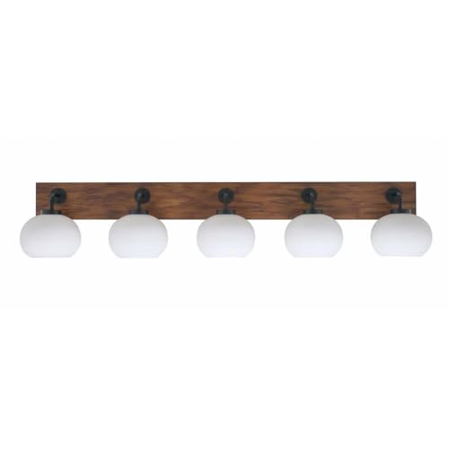 Toltec Lighting 1775-Mbwg-212 Oxbridge - 5 Light Bath Bar-9 Inches Tall And 47.75 Inches Length, Finish Color: Matte Black/Painted Wood-Look Metal, Glass Color: White Muslin
