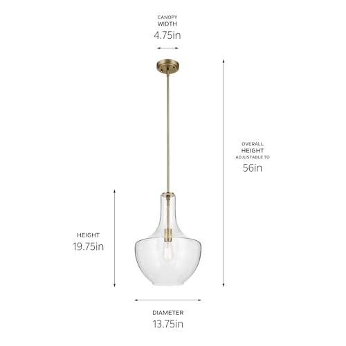Kichler Everly 19.75    Bell Pendant In Natural Brass With Clear Glass, 1-Light Modern Pendant Light, 42046Nbr