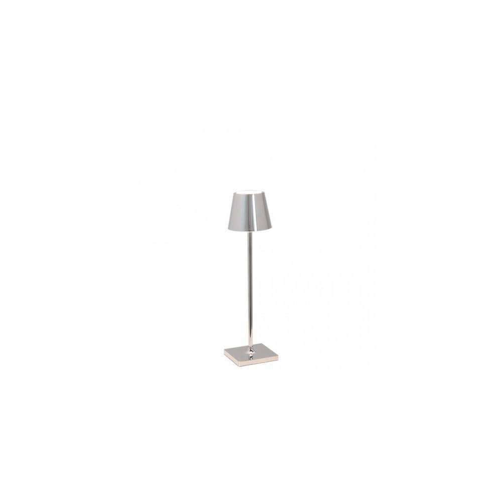 Zafferano, Poldina Micro Lamp with Polished Chrome Finish, Rechargeable and Wireless Table Lamp with Touch Control, Can be Used 
