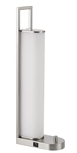 Cal Lighting Zamora LED Metal Night Stand/Table Lamp with Dimmer Switch, 2 USB Ports, Brushed Steel, Model LA-8032DK-1