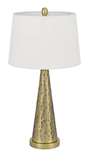 Cal Lighting BO-3033TB Metal Table Lamp, Antique Brass, 14inW x 27inH, Taper Hardback Drum Shade