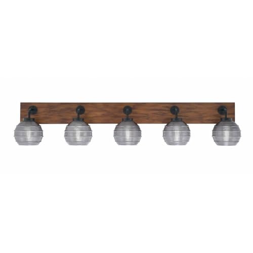 Toltec Lighting 1775-Mbwg-5112 Oxbridge - 5 Light Bath Bar-9 Inches Tall And 46.75 Inches Length, Finish Color: Matte Black/Painted Wood-Look Metal, Glass Color: Smoke Ribbed