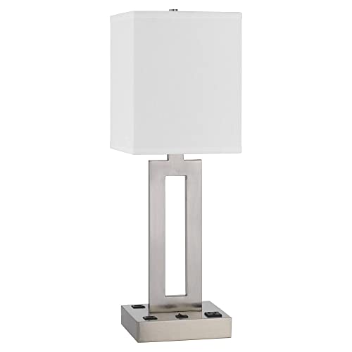 Cal Lighting Sarnia Metal Desk Lamp with Outlet & USB Ports, 15inW x 24inH, Brushed Steel, Model LA-8040DK
