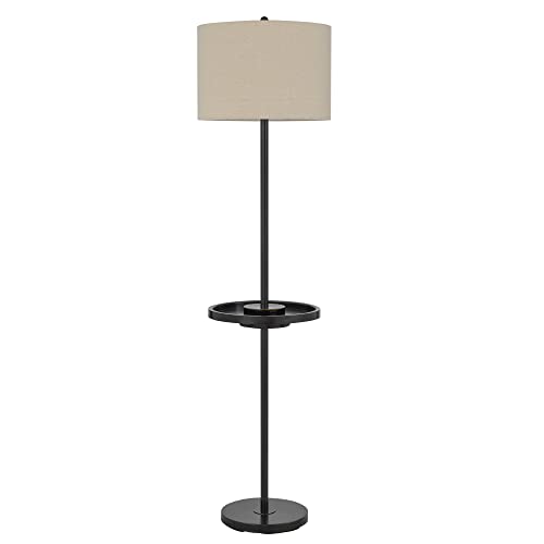 Cal Lighting Crofton Floor Lamp with Tray Table, 2 USB Ports, Metal, 16inW x 62inH, Dark Bronze, Model BO-2983FL-DB