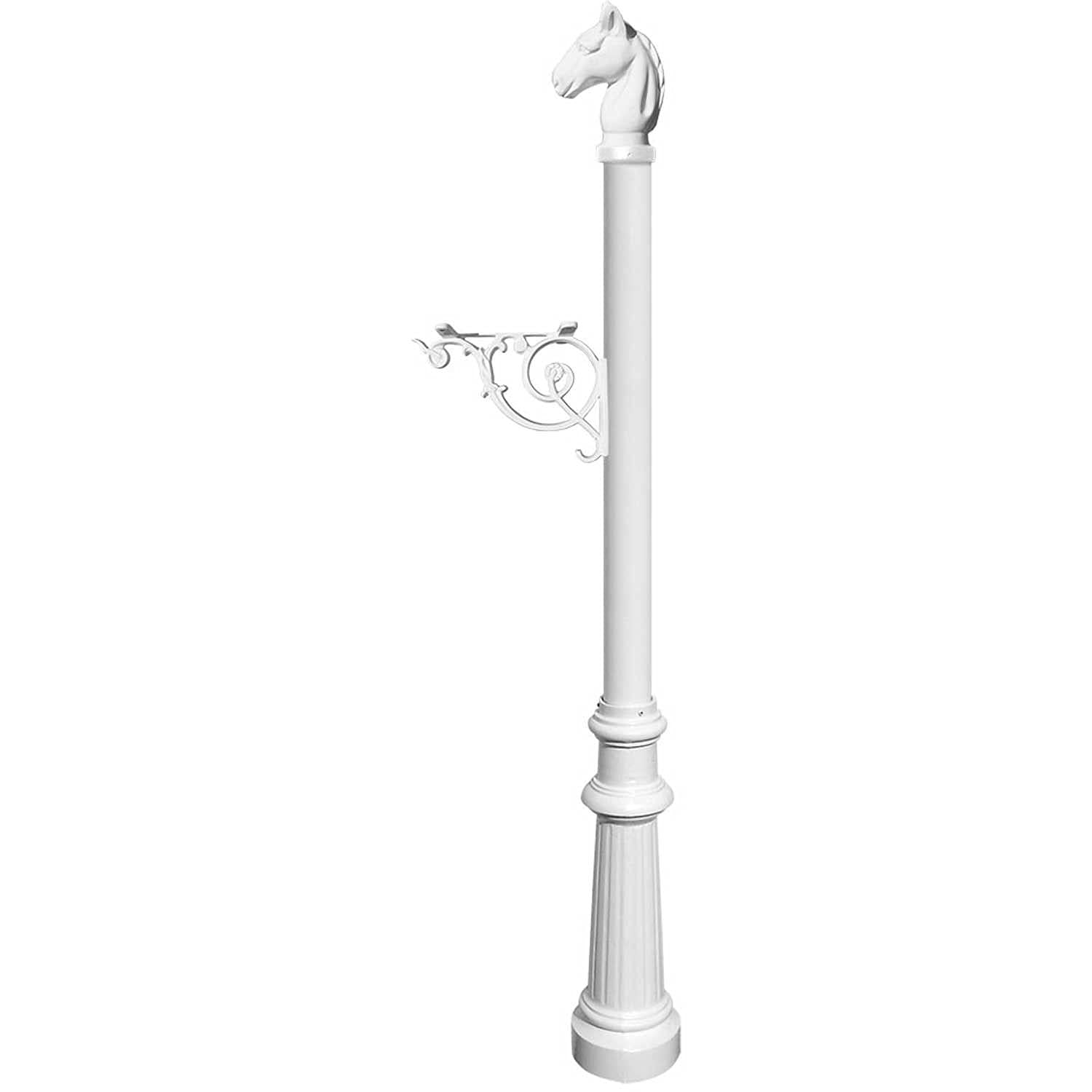 Lewiston Equine Post Only, With Support Bracket, Decorative Fluted Base And Horsehead Finial , White