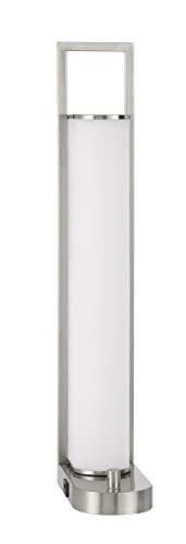 Cal Lighting Zamora LED Metal Night Stand/Table Lamp with Dimmer Switch, 2 USB Ports, Brushed Steel, Model LA-8032DK-1