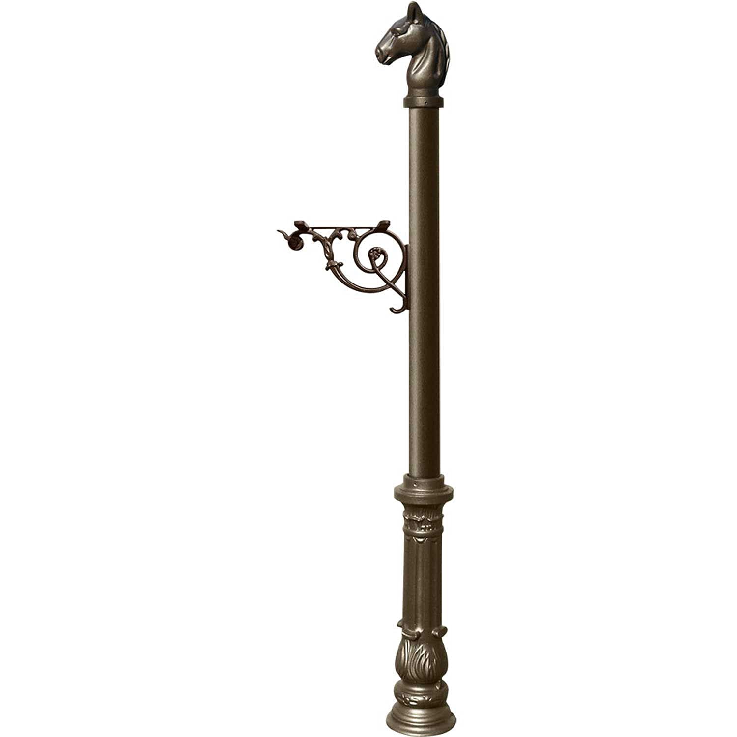 Lewiston Equine Post Only, With Support Bracket, Decorative Ornate Base And Horsehead Finial , Bronze