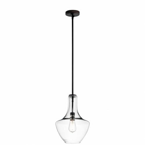 Kichler Everly 15.25 Kitchen Bell Pendant In Olde Bronze, 1-Light Clear Glass Pendant Light, (15.25 H X 10.5 W), 42141Ozclr