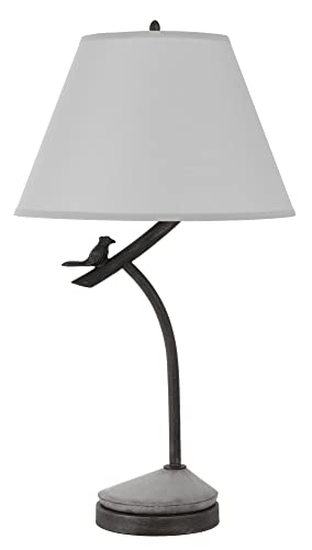 Cal Lighting Bo-3030Tb Rancho Metal Floor Lamp With Bird On Branch Design And Linen Hardback Shade With Weighted Base