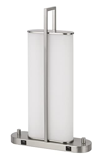 Cal Lighting Zamora Dual LED Night Stand/Table Lamp with Dimmer, 2 USB Ports, 14inW x 23inH, Brushed Steel, Model LA-8032DK-2