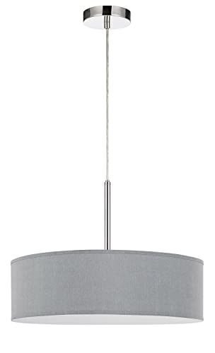 Cal LED Pendant Light, 18W Dimmable, Gray Fabric Shade, Metal, 18 x 18 x 14 inches, Model FX-3731-GR