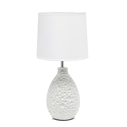 Simple Designs Lt2003-Wht Textured Stucco Ceramic Oval Table Lamp With White Fabric Shade, White