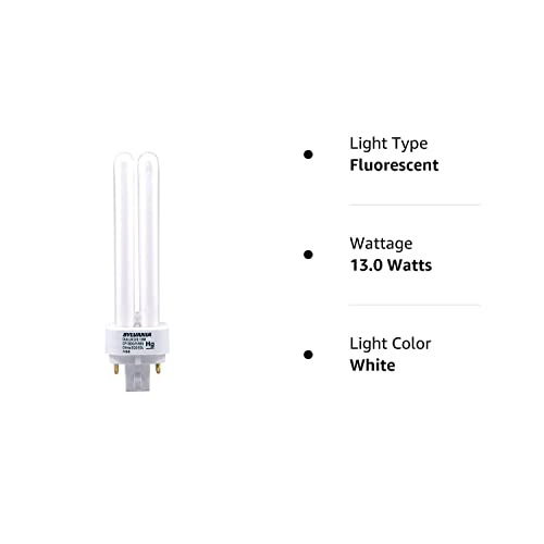 LEDVANCE Sylvania 20671 Compact Fluorescent Light Bulb 13W 3500K 900 Lumens 4-Pack White G24q-1 Base