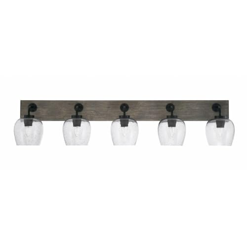 Toltec Lighting 1775-Mbdw-4812 Oxbridge - 5 Light Bath Bar-9.75 Inches Tall And 46.75 Inches Length, Finish Color: Matte Black/Painted Distressed Wood-Look Metal, Glass Color: Smoke Bubble